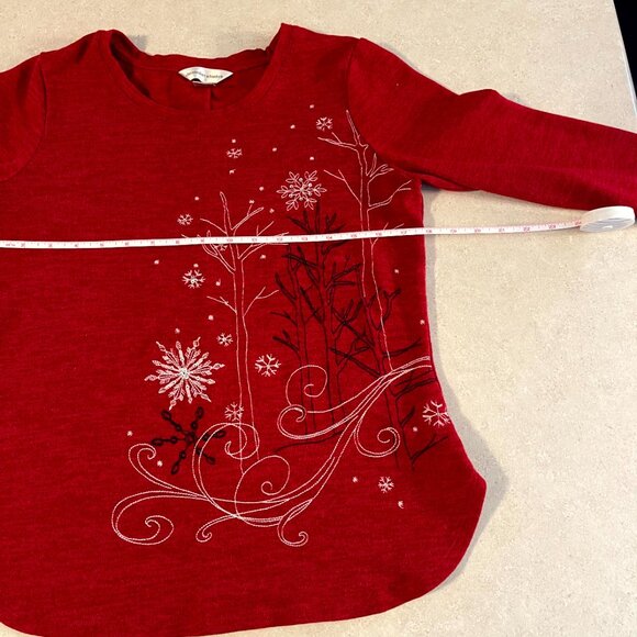 Christopher & Banks Women's Long sleeve shirt Winter theme Red size small - Picture 6 of 8
